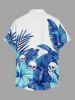 Chemise hawaïenne homme à imprimé crânes, fleurs et feuilles tropicales, boutons et poche - Bleu 6XL
