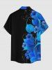 Chemise hawaïenne homme à boutons et poche, motif fleurs et feuilles pailletées en impression 3D - Bleu 6XL