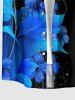Chemise hawaïenne homme à boutons et poche, motif fleurs et feuilles pailletées en impression 3D - Bleu 6XL