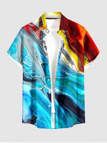 Chemise hawaïenne Mable pour homme à imprimé courant océanique, avec boutons et poche - LAKE BLUE - L