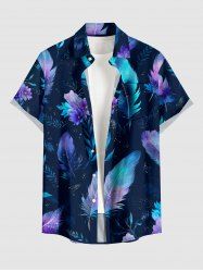 Flower Ombre Feather Print Hawaii Button Pocket Shirt For Men -  