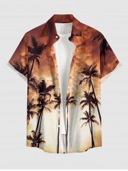 Chemise hawaïenne pour homme à imprimé cocotier et ciel ombré, à boutons et poche - Brun 3XL