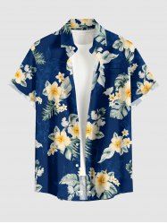 Hibiscus Flower Tropical Leaf Print Buttons Pocket Hawaii Shirt For Men -  