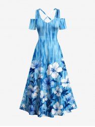 Flowers Leaf Ombre Print Cold Shoulder Crisscross Hawaii Maxi Dress -  