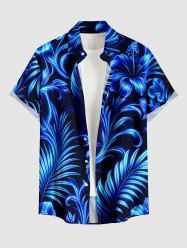 Hibiscus Flowers Tropical Leaf Glitter 3D Print Buttons Pocket Hawaii Shirt For Men -  