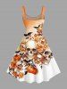Tenue assortie pour couple avec imprimé crânes, fleurs, citrouilles et chauves-souris d'Halloween - Orange 