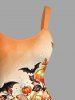 Tenue assortie pour couple avec imprimé crânes, fleurs, citrouilles et chauves-souris d'Halloween - Orange 
