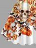 Tenue assortie pour couple avec imprimé crânes, fleurs, citrouilles et chauves-souris d'Halloween - Orange 