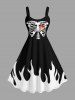 Tenue assortie d'Halloween pour couple à imprimé colorblock squelette et flammes - Noir 