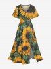 Sunflower Leaf Print Matching Hawaii Beach Outfit For Couples -  