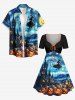 Robe trapèze cintrée à imprimé Halloween peinture citrouille château magicien galaxie - Bleu profond 1X
