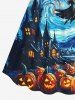 Robe trapèze cintrée à imprimé peinture Halloween citrouille château sorcier galaxie - Bleu profond 3X