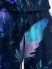 Flower Ombre Feather Print Hawaii Drawstring Pocket Romper -  