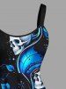 Robe trapèze d'Halloween à imprimé crânes, fleurs, chauves-souris et courbes - Bleu profond XS