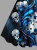 Robe trapèze d'Halloween à imprimé crânes, fleurs, chauves-souris et courbes - Bleu profond XS