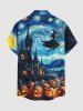 Chemise homme à boutons et poche, imprimé Halloween peinture citrouille château magicien galaxie - Bleu profond S