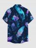 Flower Ombre Feather Print Hawaii Button Pocket Shirt For Men -  