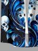 Chemise homme Halloween à imprimé courbe de crânes, fleurs et chauves-souris, avec boutons et poche - Bleu profond S
