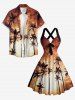 Coconut Tree Ombre Sky Print Hawaii Halter  Crisscross Strappy A Line Dress -  