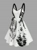 Coconut Tree Anchor Sea Waves Ship Cruise Print Lace Up Grommets Hawaii Tank Dress -  