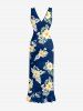 Hibiscus Flower Tropical Leaf Print Hawaii Ruffles Split Surplice Dress -  