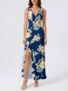 Hibiscus Flower Tropical Leaf Print Hawaii Ruffles Split Surplice Dress -  