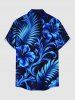 Chemise hawaïenne pour homme à imprimé 3D pailleté fleurs d'hibiscus et feuilles tropicales, avec boutons et poche - Bleu L
