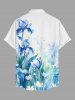 Chemise hawaïenne pour homme, imprimé aquarelle de fleurs et feuilles, à boutons et poche - Bleu Ciel 2XL
