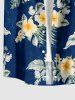 Hibiscus Flower Tropical Leaf Print Buttons Pocket Hawaii Shirt For Men -  
