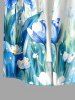 Chemise hawaïenne pour homme à boutons et poche, avec imprimé aquarelle de fleurs et feuilles - Bleu Ciel 3XL
