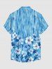 Chemise hawaïenne pour homme à imprimé ombré fleurs et feuilles, avec boutons et poche - Bleu Toile de Jean XL