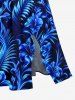 Robe midi hawaïenne à fente avec impression 3D de fleurs d'hibiscus, feuilles tropicales et paillettes - Bleu XS
