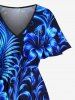 Robe midi hawaïenne à fente avec impression 3D de fleurs d'hibiscus, feuilles tropicales et paillettes - Bleu XS