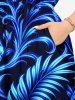 Robe midi hawaïenne à fente avec impression 3D de fleurs d'hibiscus, feuilles tropicales et paillettes - Bleu XS