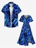 Robe midi hawaïenne à fente avec impression 3D de fleurs d'hibiscus, feuilles tropicales et paillettes - Bleu XS