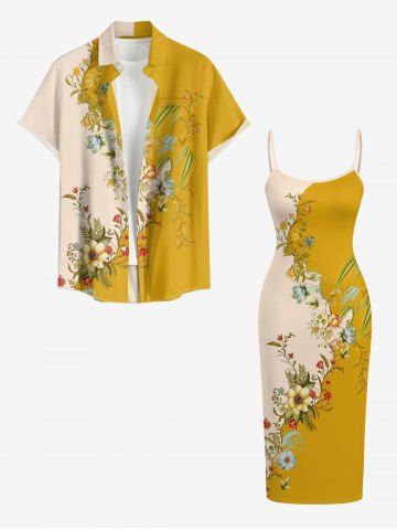 Flower Leaf Print Matching Hawaii Beach Outfit For Couples