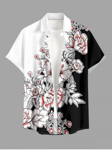 Chemise hawaïenne pour homme à imprimé fleurs, feuilles et branches, avec poche boutonnée - WHITE - XL