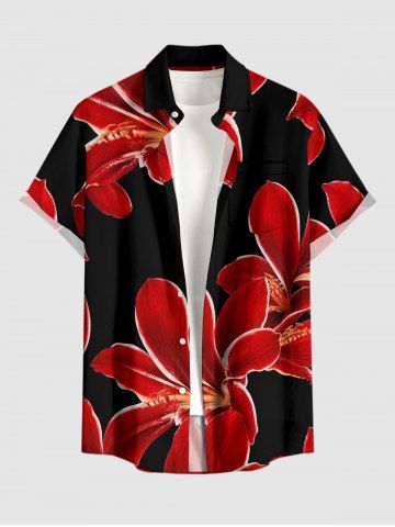 Chemise hawaïenne pour homme à imprimé fleurs avec boutons et poche - RED WINE - 4XL