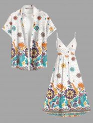 Flowers Leaf Print Matching Hawaii Beach Outfit For Couples -  
