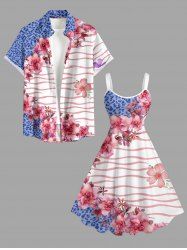 Tenue hawaïenne de plage assortie pour couples, à imprimé fleurs, feuilles et léopard - Rose clair 
