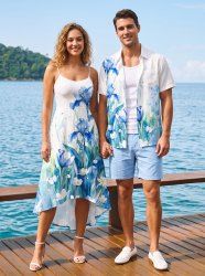 Flower Leaf Watercolor Painting Print Matching Hawaii Beach Outfit For Couples -  