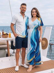 Curve Ombre Print Matching Hawaii Beach Outfit For Couples -  