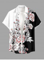Chemise hawaïenne pour homme à imprimé fleurs, feuilles et branches, à boutons et poche - Blanc 3XL