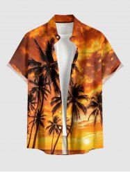 Chemise hawaïenne pour homme à boutons et poche, avec imprimé de cocotiers et coucher de soleil en dégradé - Orange L