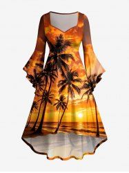 Coconut Tree Ombre Dusk Sunset Print Hawaii Ruched High Low Asymmetric Dress -  