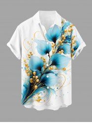 Flower Leaf Metallic Print Buttons Pocket Hawaii Shirt For Men -  