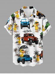 Chemise hawaïenne pour homme à imprimé cocotiers, canards et voitures, avec boutons et poche - Blanc 2XL