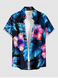 Hibiscus Flower Leaf Print Buttons Pocket Hawaii Shirt For Men -  