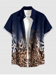 Leopard Ombre Print Hawaii Button Pocket Shirt For Men -  