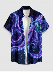 Chemise hawaïenne homme à imprimé galaxie pieuvre scintillante, à boutons et poche - Pourpre  M